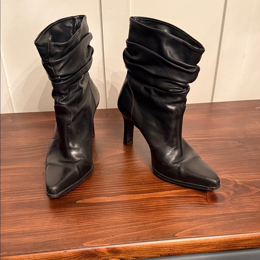 Black Slouchy Pointed Toe ankle boot Y2K  chic whimsy goth whitchy whimsy